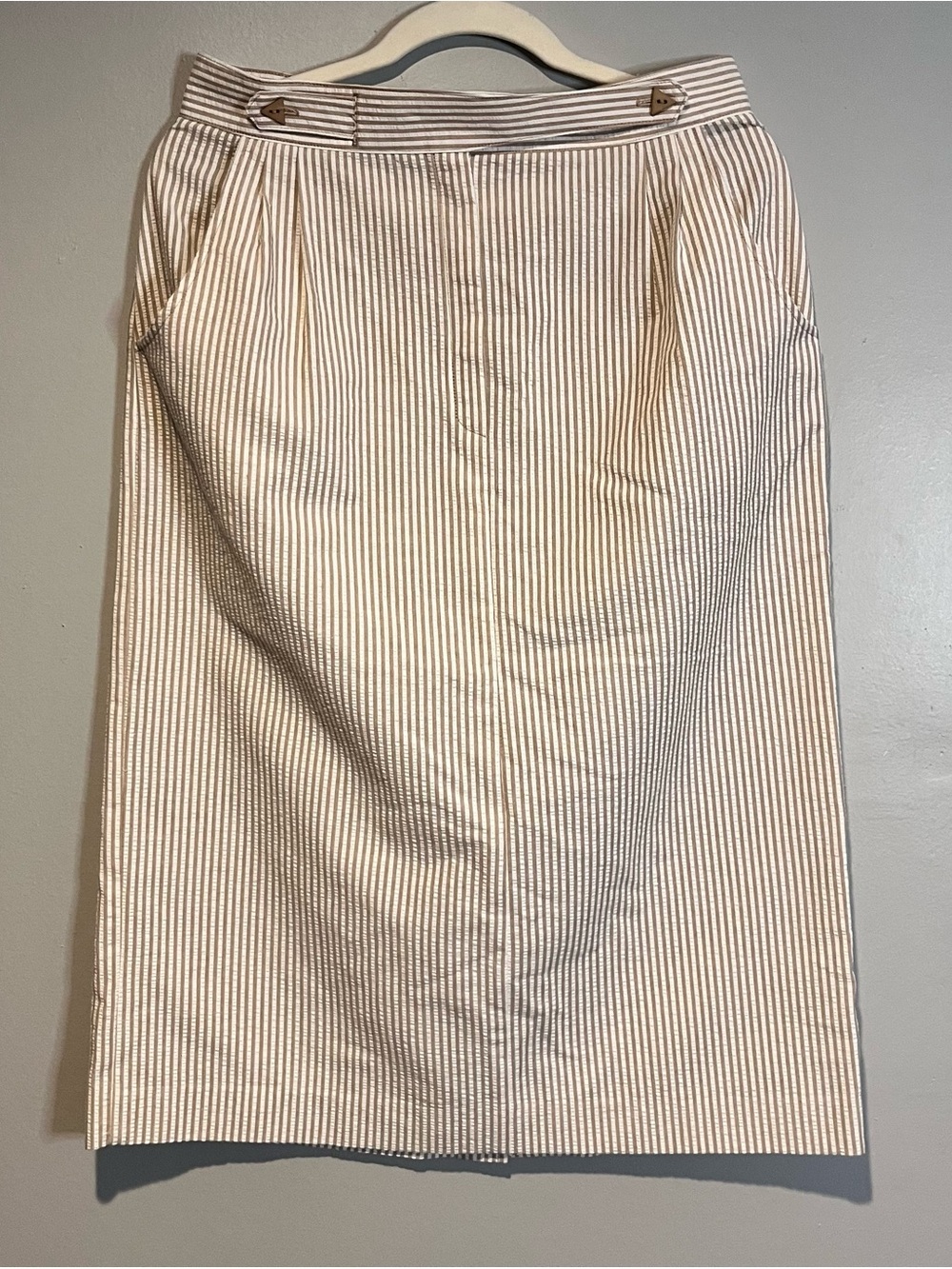 Jo Hardin Vintage Pencil Skirt Women’s Sz 14 Cream And Tan Striped 80’s READ